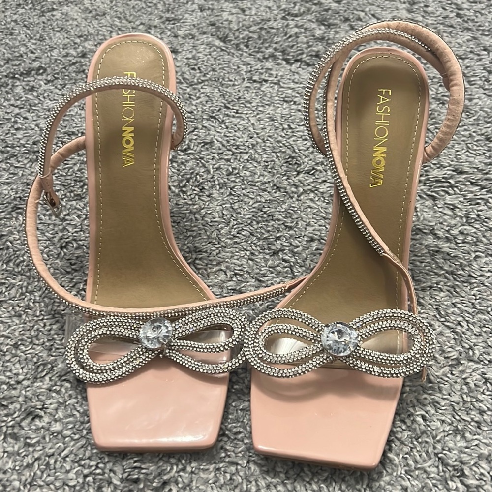 Fashion nova sparkle strap heel with bow